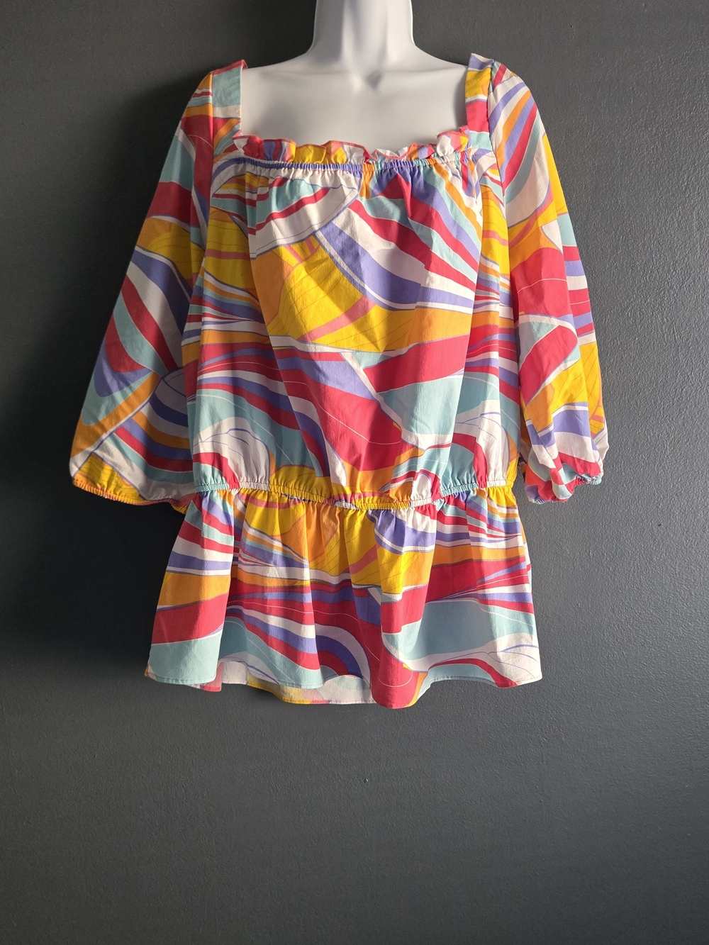 Ashley Stewart Cotton Multicolor Peplum Summer Boho Resort Blouse 3X